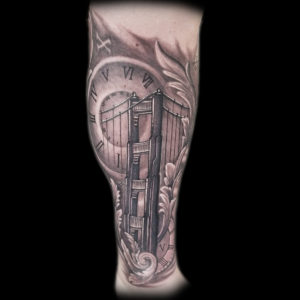 realistic golden gate bridge tattoo