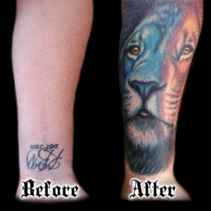 colorful lion tattoo