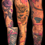 girl sleeve tattoo makeup diamonds roses jewels