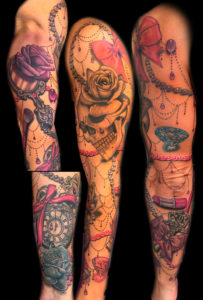 gill sleeve tattoo make up flowers diamonds tattoo