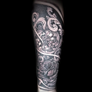 clock rose filigree tattoo