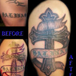 stone cross cover up tattoo before and after