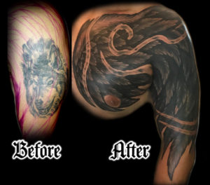 Wing cover-up tattoo